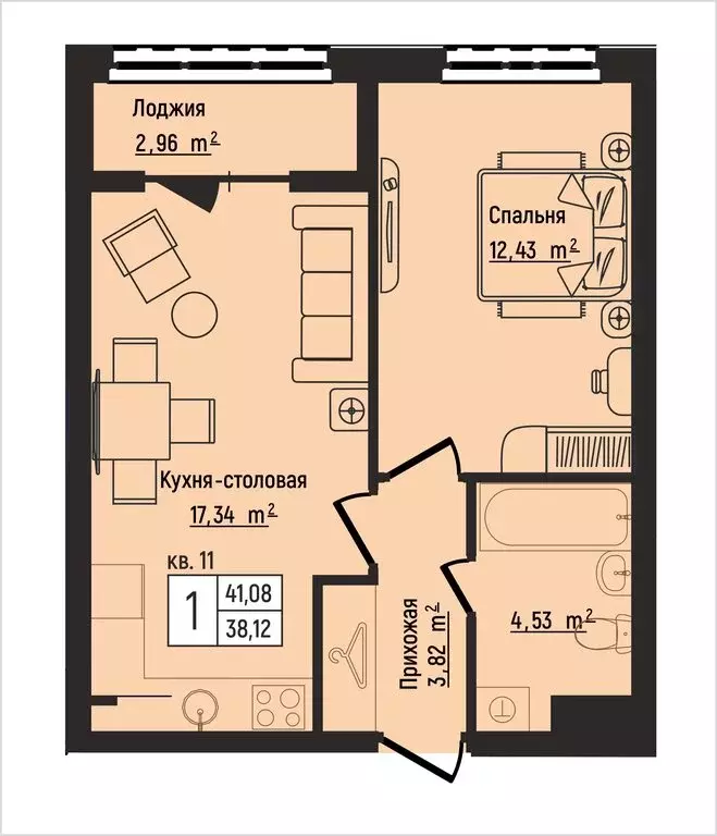 1-комнатная квартира: Нижний Новгород, Литературная улица, 5 (41.08 м) - Фото 1