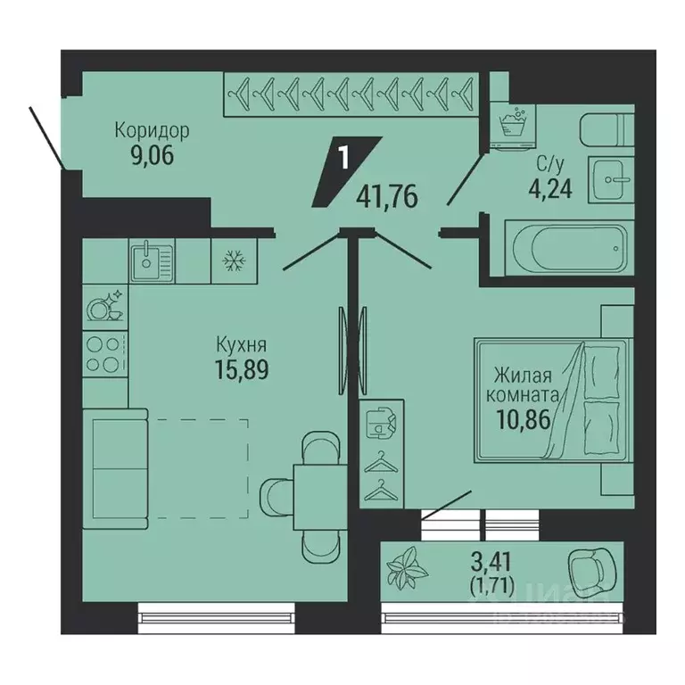 1-к кв. Свердловская область, Екатеринбург пер. Ученический, 4 (41.52 ... - Фото 1