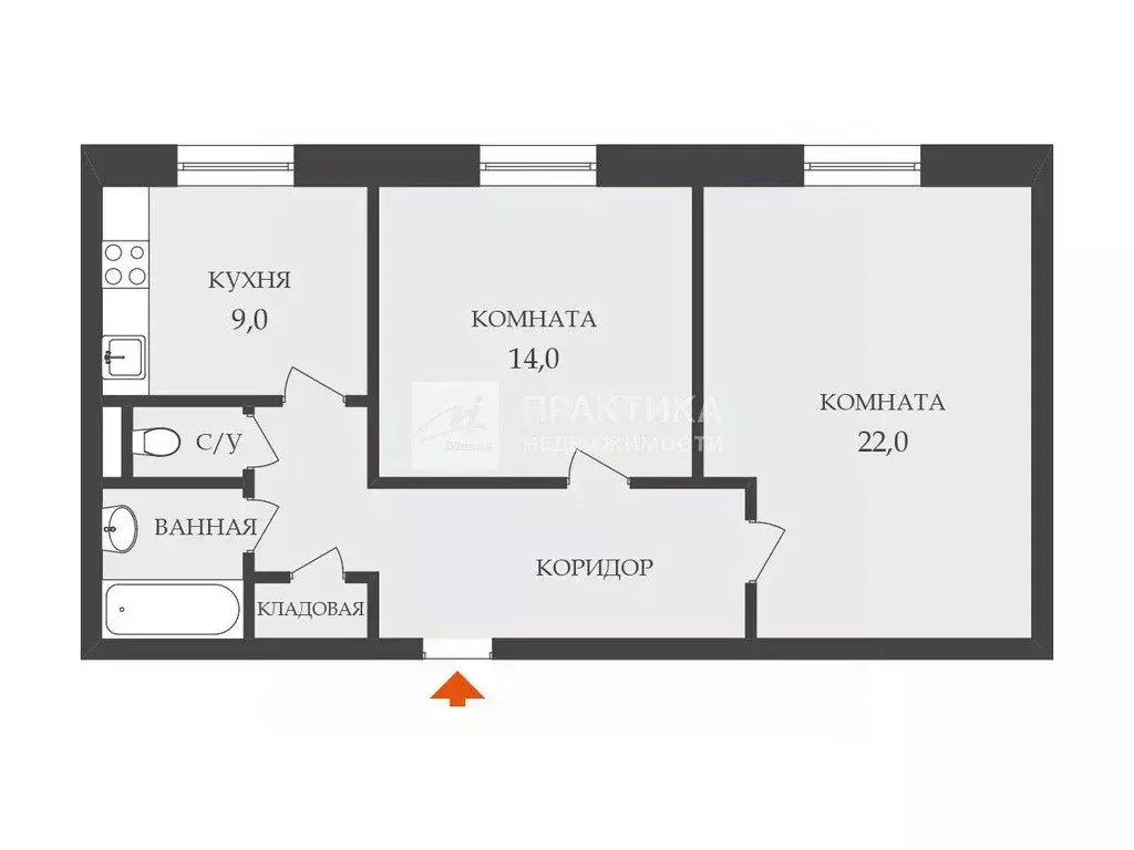 Квартира, 2 комнаты, 59 м - Фото 1