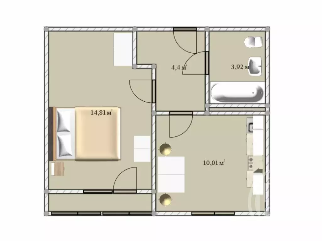1-комнатная квартира: посёлок Песочный, Садовая улица, 90 (33.1 м) - Фото 1
