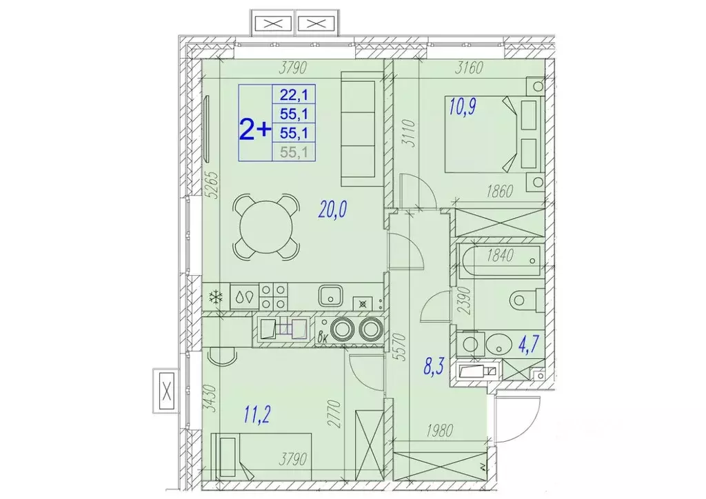 2-к кв. Астраханская область, Астрахань ул. Трофимова (55.1 м) - Фото 0