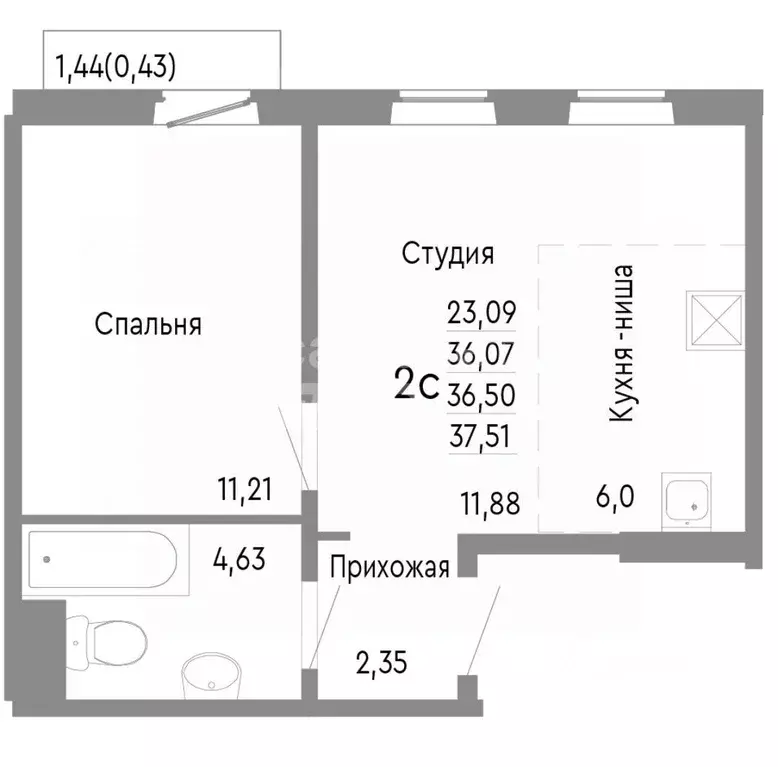 1-к кв. Челябинская область, Челябинск ул. Блюхера, 125Д (36.5 м) - Фото 2