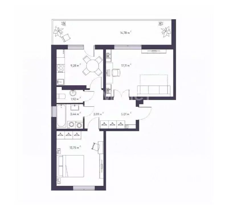 2-к кв. Томская область, Томск Енисейская ул., 35Б (55.3 м) - Фото 2