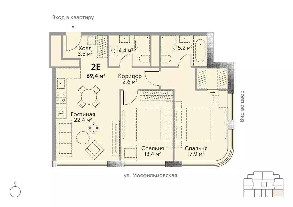 2-к кв. Москва ул. Лобачевского, 124к3А (70.0 м) - Фото 0