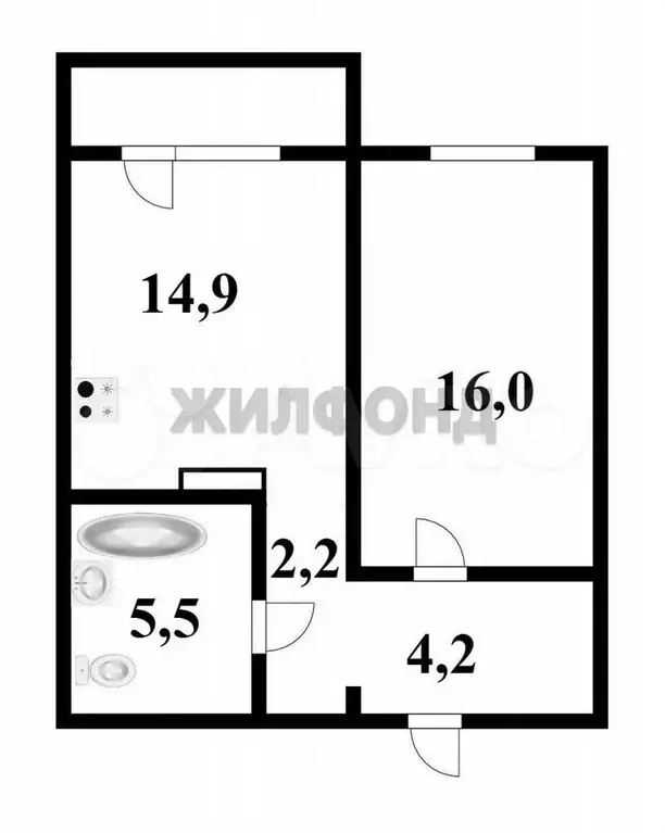 1-к. квартира, 42,8 м, 7/17 эт. - Фото 0