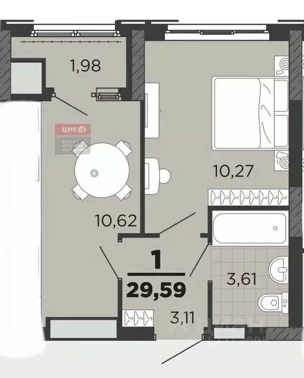 1-к кв. Рязанская область, Рязань ул. Островского, 122 (29.59 м) - Фото 2