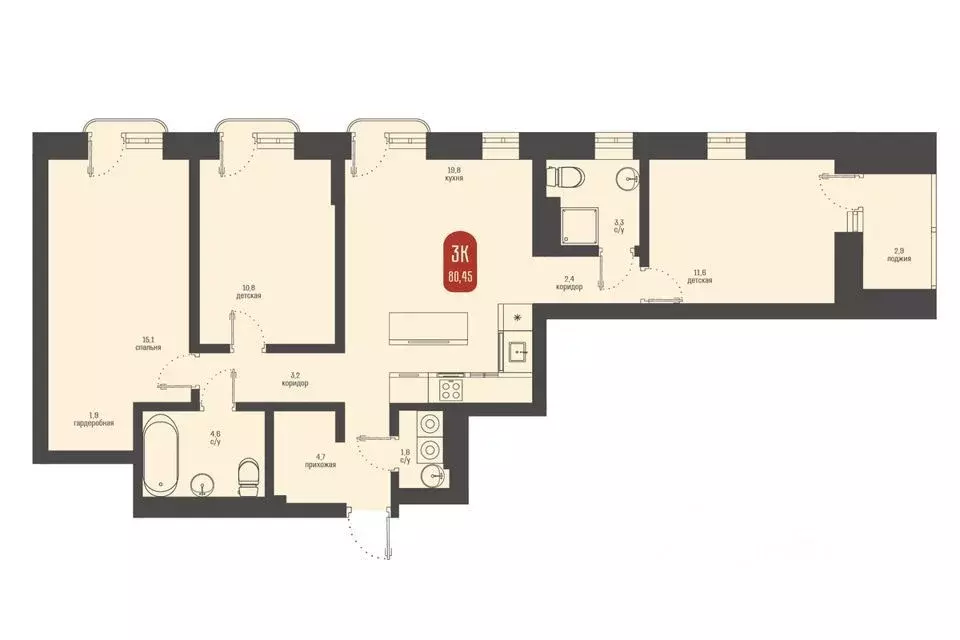 3-к кв. Томская область, Томск ул. Косарева, 6 (80.45 м) - Фото 0