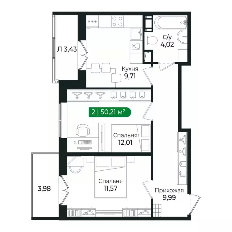 2-к кв. Ленинградская область, Сертолово Всеволожский район, ... - Фото 1