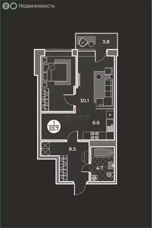 1-комнатная квартира: Абакан, улица Генерала Тихонова, 7 (53.7 м) - Фото 1