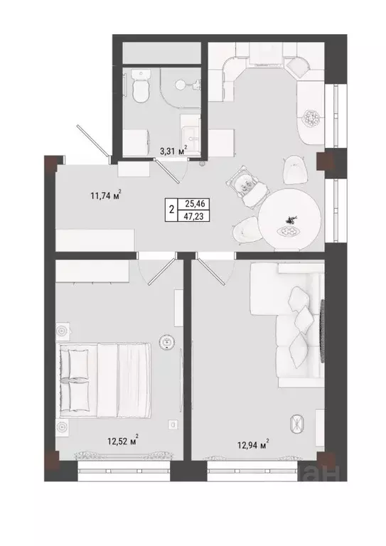 2-к кв. Ставропольский край, Пятигорск  (47.23 м) - Фото 2