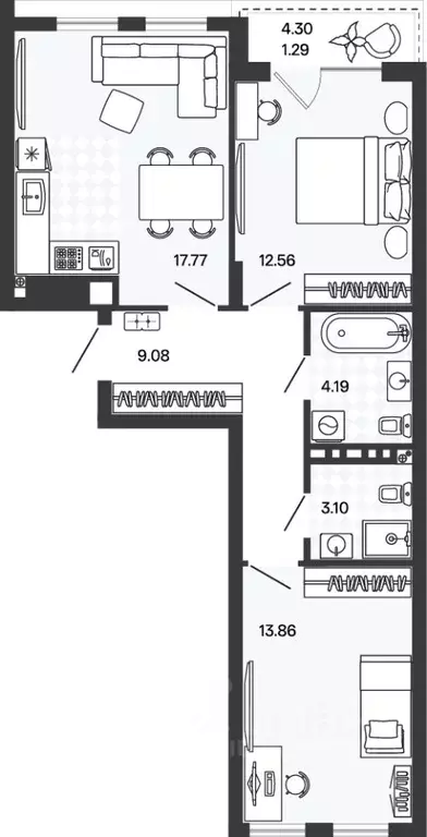 2-к кв. Калининградская область, Гурьевский муниципальный округ, пос. ... - Фото 1
