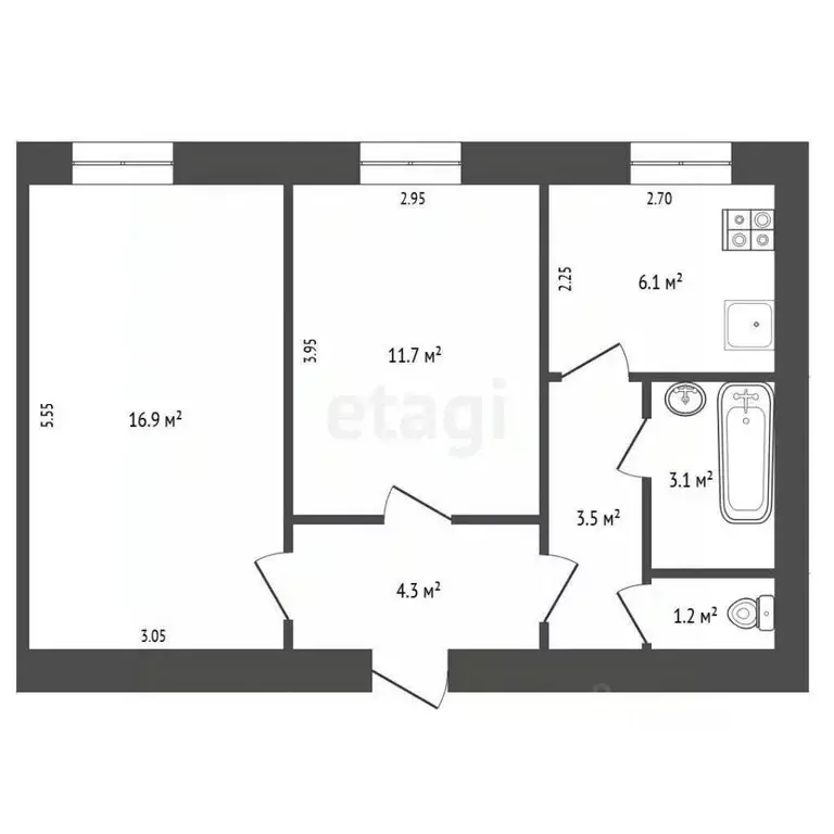 2-к кв. Севастополь ул. Гоголя, 7 (47.0 м) - Фото 1