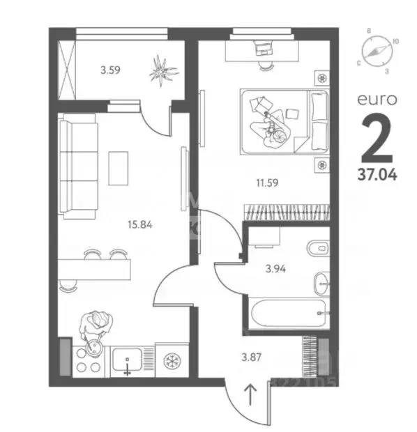 1-к кв. Липецкая область, Липецк ул. Перова, 2Д (39.74 м) - Фото 1