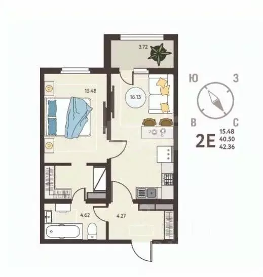 1-к кв. Липецкая область, Липецк ул. Механизаторов, 15А (42.36 м) - Фото 2