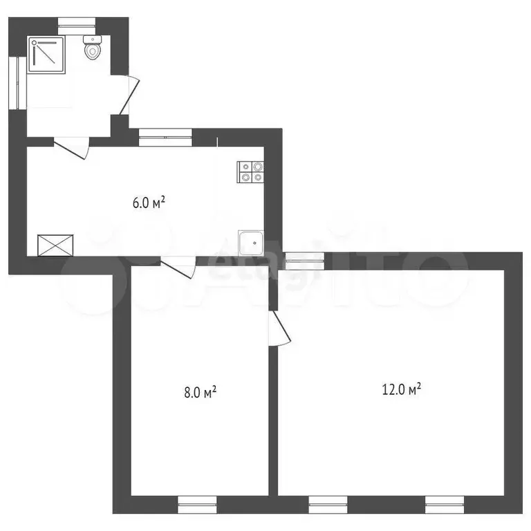 2-к. квартира, 30,1 м, 1/1 эт. - Фото 0