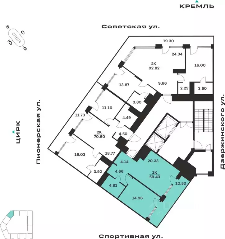 1-к кв. Тульская область, Тула ул. Болотникова, 4 (59.43 м) - Фото 2