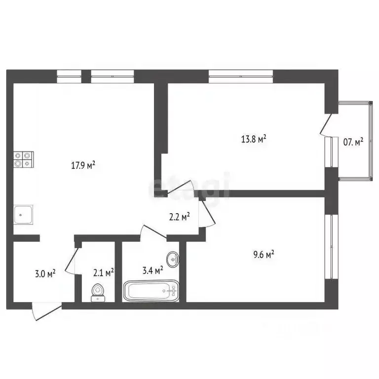 2-к кв. Тюменская область, Тюмень Полевая ул., 117к3 (55.7 м) - Фото 1