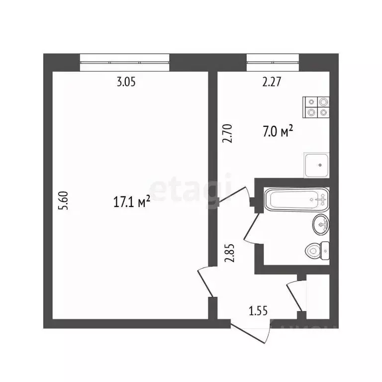 1-к кв. Тюменская область, Тюмень ул. Ватутина, 14 (29.2 м) - Фото 1