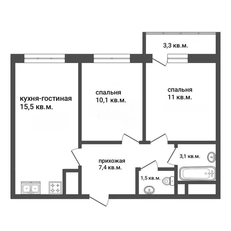 2-комнатная квартира: Краснодар, Домбайская улица, 55к6 (48.6 м) - Фото 0