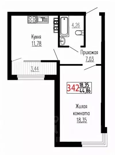 1-к кв. Свердловская область, Екатеринбург ул. Лыжников, 3 (44.6 м) - Фото 1