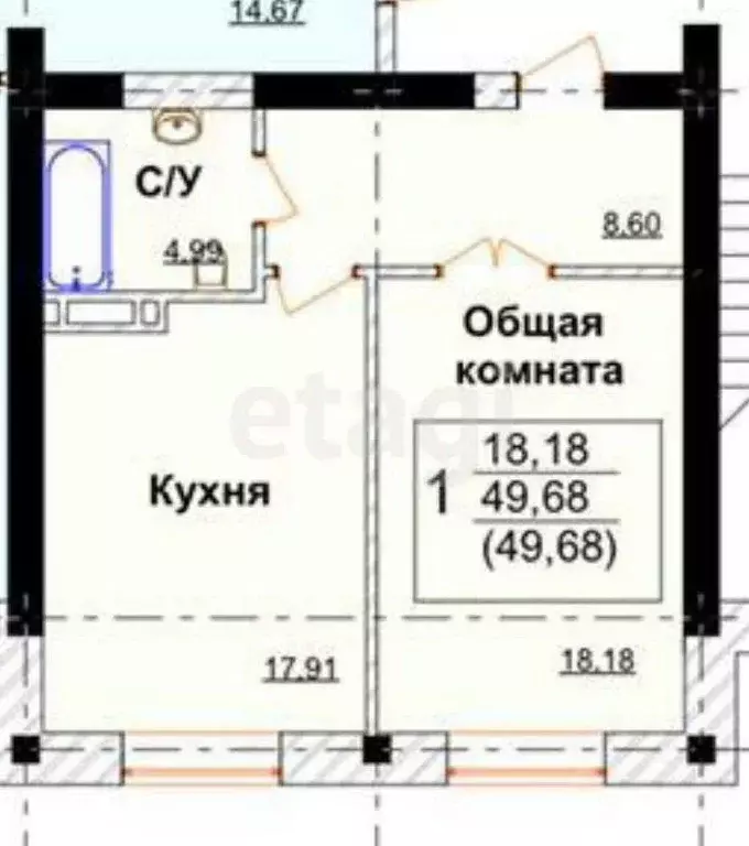 1-к кв. Дагестан, Махачкала ул. Некрасова, 66А (50.0 м) - Фото 1