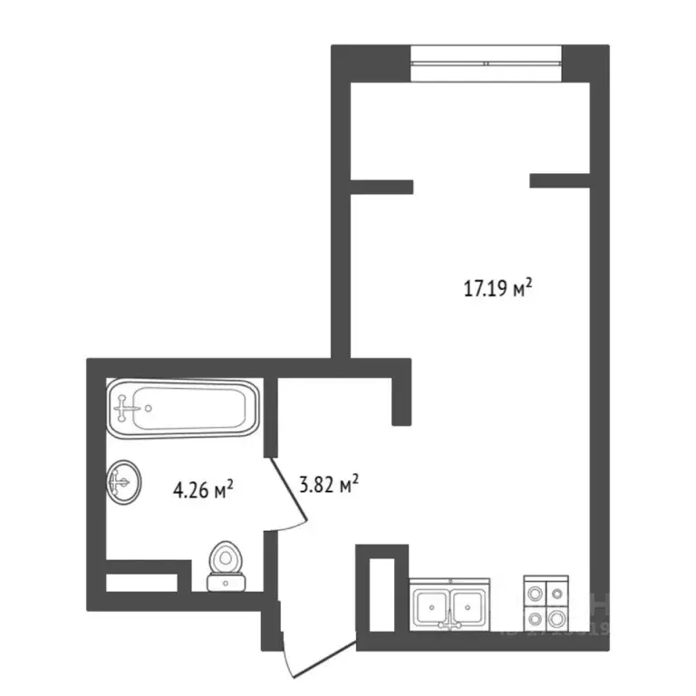 Студия Тюменская область, Тюмень ул. Первооткрывателей, 14 (25.3 м) - Фото 2