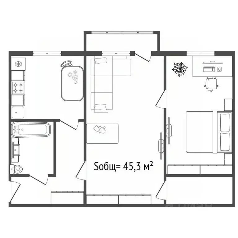2-к кв. Брянская область, Брянск Клинцовская ул., 69 (45.3 м) - Фото 2