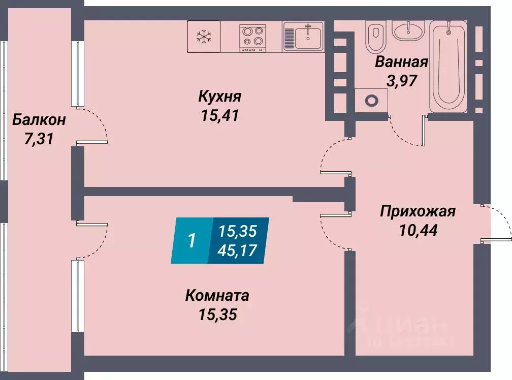 1-к кв. Новосибирская область, Новосибирск Закаменский мкр, 20 (45.17 ... - Фото 0