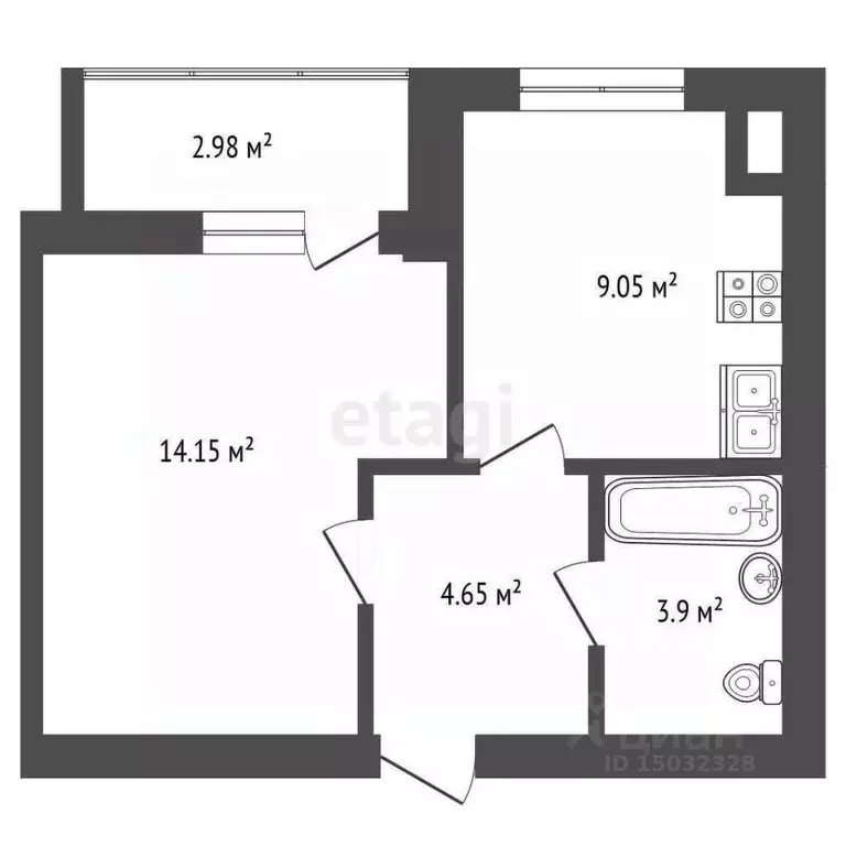 1-к кв. Владимирская область, Муром Пионерская ул., 5с2 (33.24 м) - Фото 1