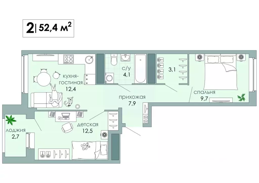 2-к кв. Тверская область, Тверь Южный мкр,  (52.4 м) - Фото 0