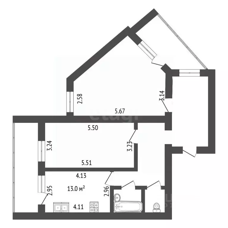 2-к кв. Белгородская область, Белгород бул. Юности, 33 (78.6 м) - Фото 2