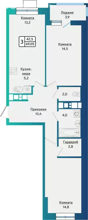 3-комнатная квартира: Ижевск, улица 40 лет Победы, 121 (69.05 м) - Фото 0