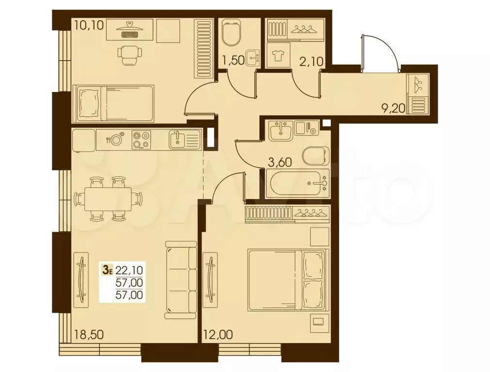 3-к. квартира, 57 м, 4/10 эт. - Фото 0