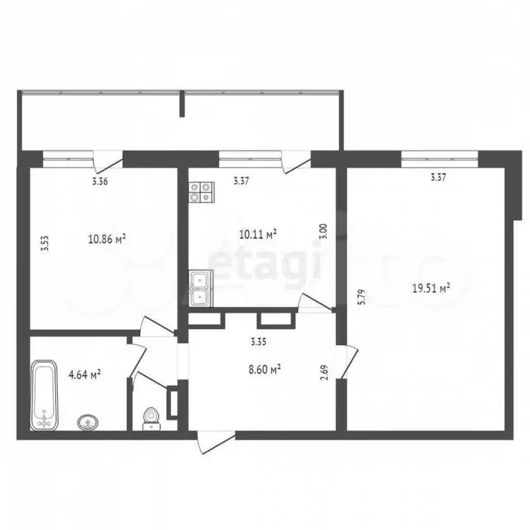 2-к. квартира, 57 м, 3/12 эт. - Фото 0