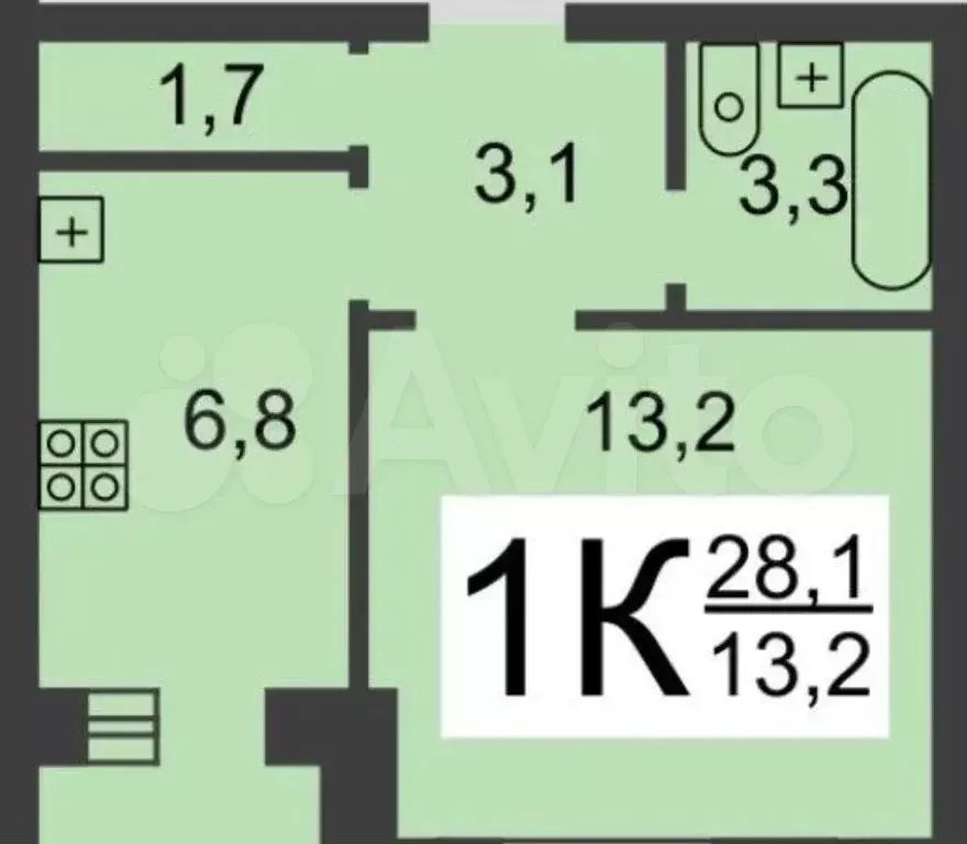 1-к. квартира, 30 м, 7/9 эт. - Фото 0