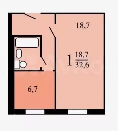 1-к. квартира, 32,6 м, 5/9 эт. - Фото 0