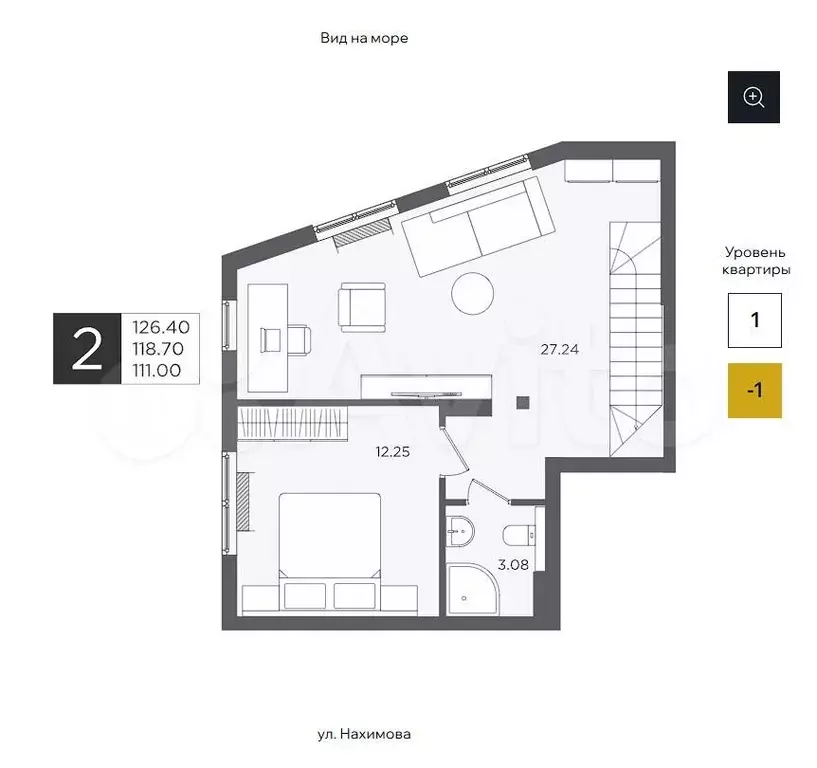 2-к. квартира, 126,4 м, 1/4 эт. - Фото 1