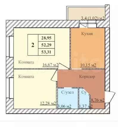 2-к. квартира, 53,3 м, 5/5 эт. - Фото 0