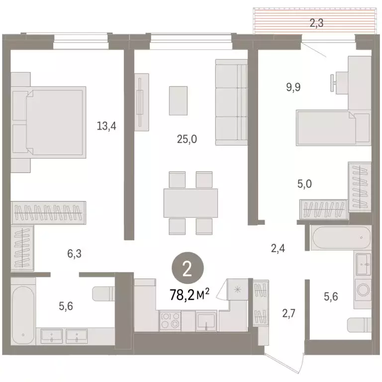 2-комнатная квартира: Новосибирск, улица Аэропорт (78.16 м) - Фото 1