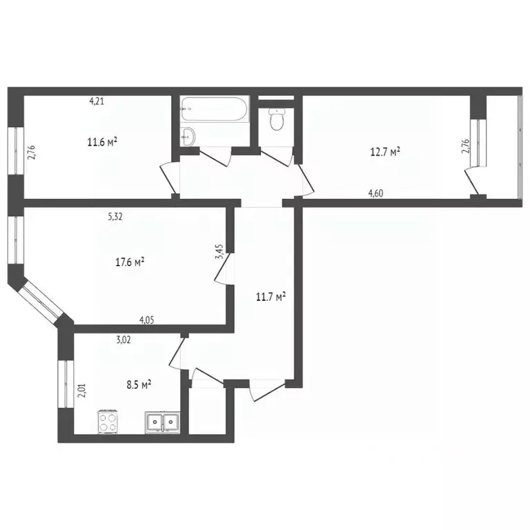 3-к кв. Ямало-Ненецкий АО, Новый Уренгой Юбилейный мкр, 3/5 (67.5 м) - Фото 2