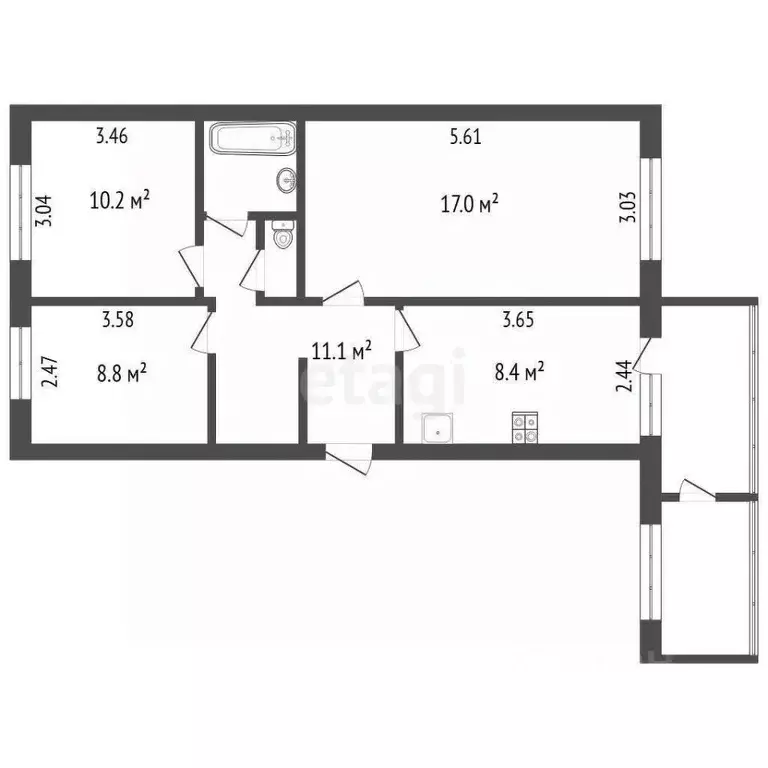 3-к кв. Камчатский край, Елизовский муниципальный округ, пос. ... - Фото 1