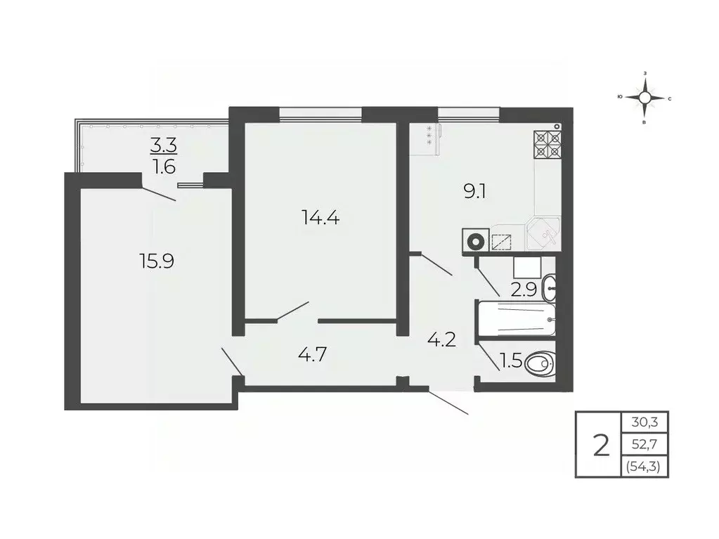 2-к кв. Московская область, Волоколамск проезд 2-й Шаховской, 20 (54.3 ... - Фото 1