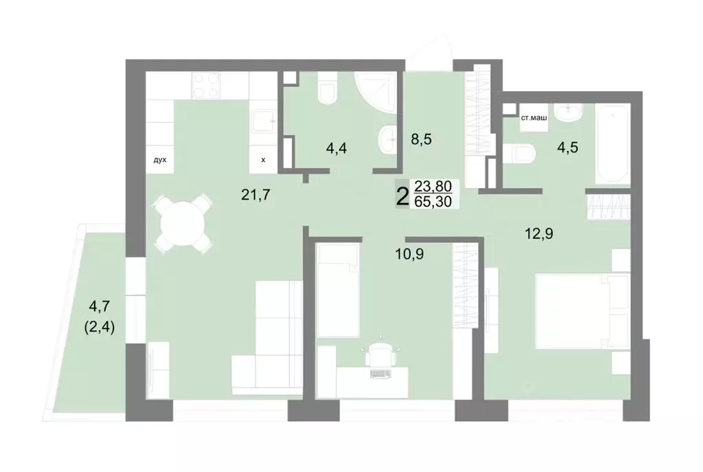 2-к кв. Свердловская область, Екатеринбург ул. Семена Лагоды, 80 (65.3 ... - Фото 0