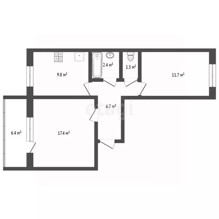 2-к кв. Тюменская область, Тюмень ул. Федюнинского, 30к9 (120.0 м) - Фото 2