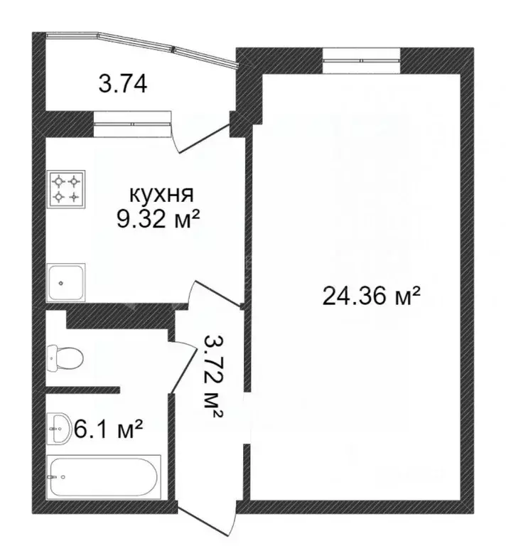 1-к кв. Тюменская область, Тюменский район, д. Дударева ул. ... - Фото 1