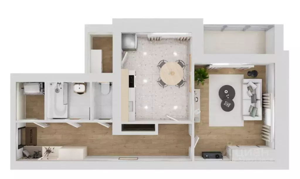 1-к кв. Смоленская область, Смоленск Брестская ул. (52.7 м) - Фото 2