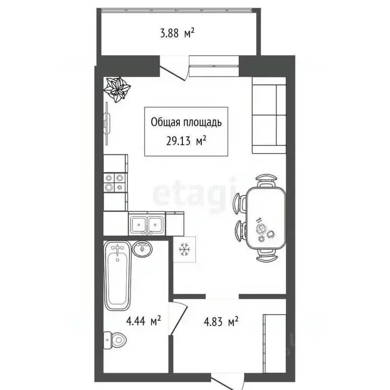 Студия Новосибирская область, Новосибирск Сибирская ул., 42 (28.9 м) - Фото 2