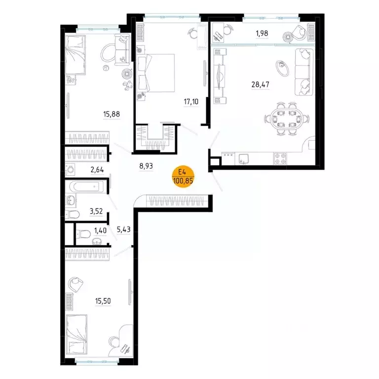 3-к кв. Рязанская область, Рязань ул. Земнухова (100.85 м) - Фото 1