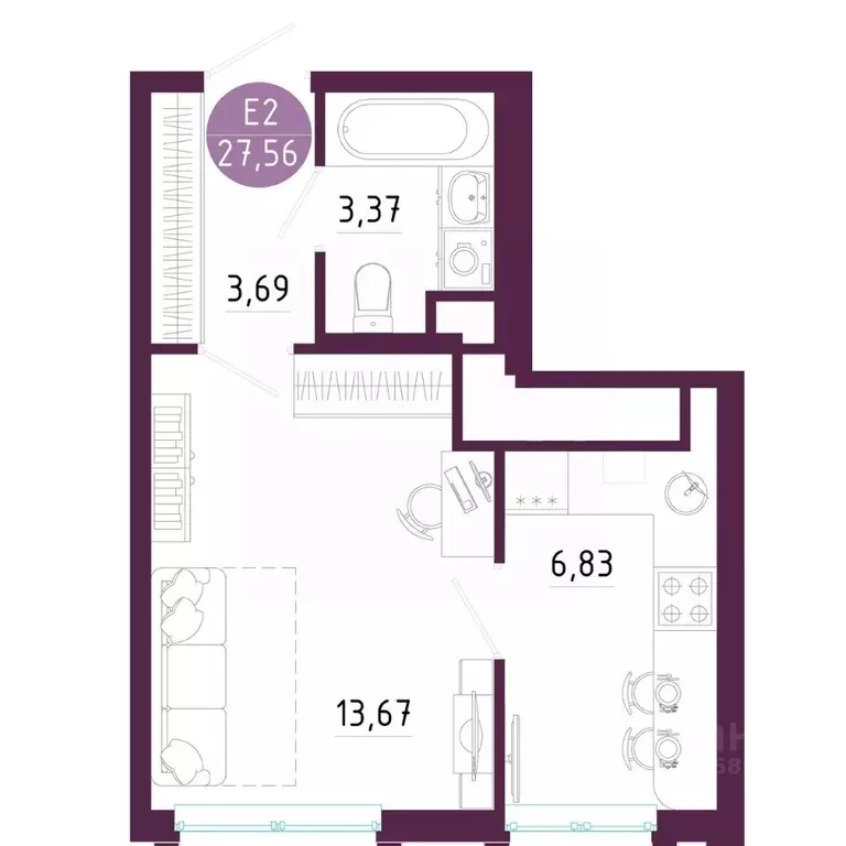 1-к кв. Тульская область, Тула ул. Купцов Гречихиных (27.56 м) - Фото 1