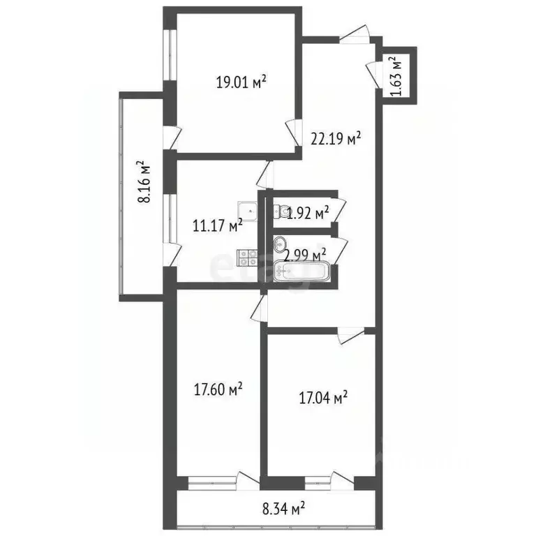 3-к кв. Ростовская область, Ростов-на-Дону ул. Нансена, 93с1 (95.7 м) - Фото 1
